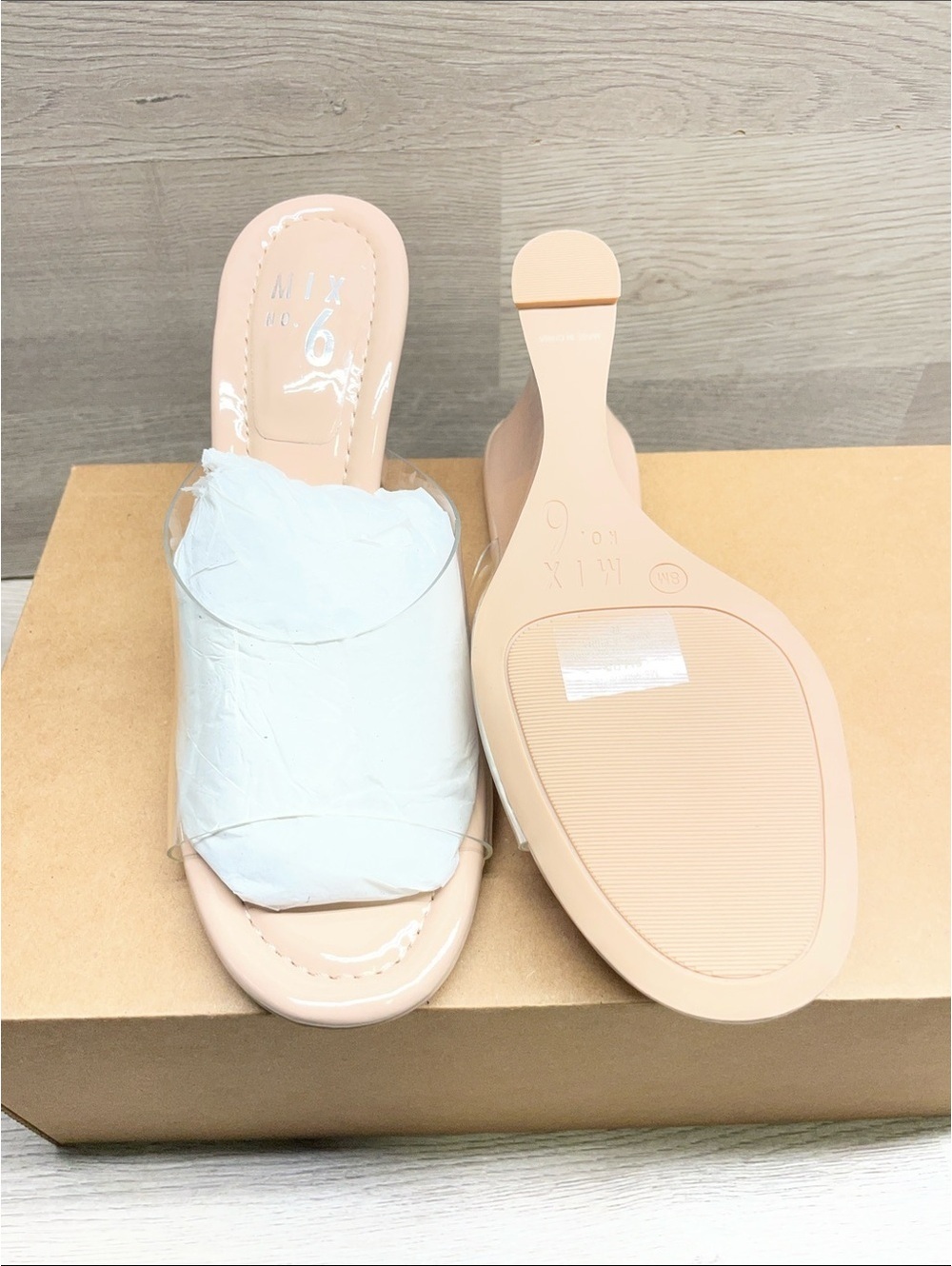 Mix No. 6 Nude Patent Clear Band Slide Mules #243